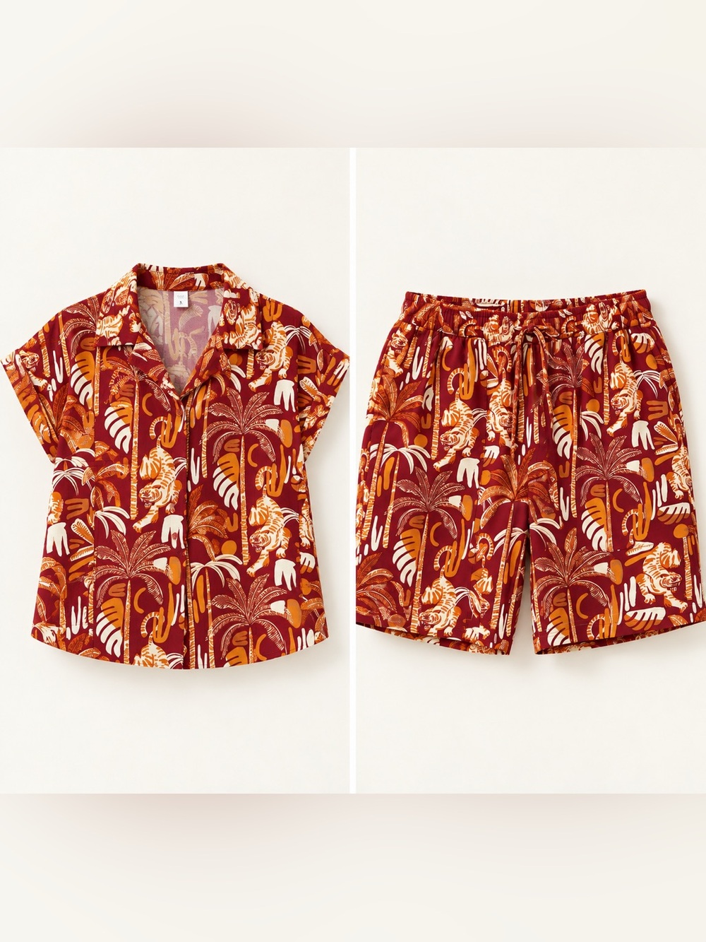 Kids Burgundy Tropical Tiger Pajama Set